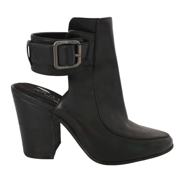 Aerosoles Black Leather Squared Up Buckle Slingback Bootie High Heels - Picture 1 of 8